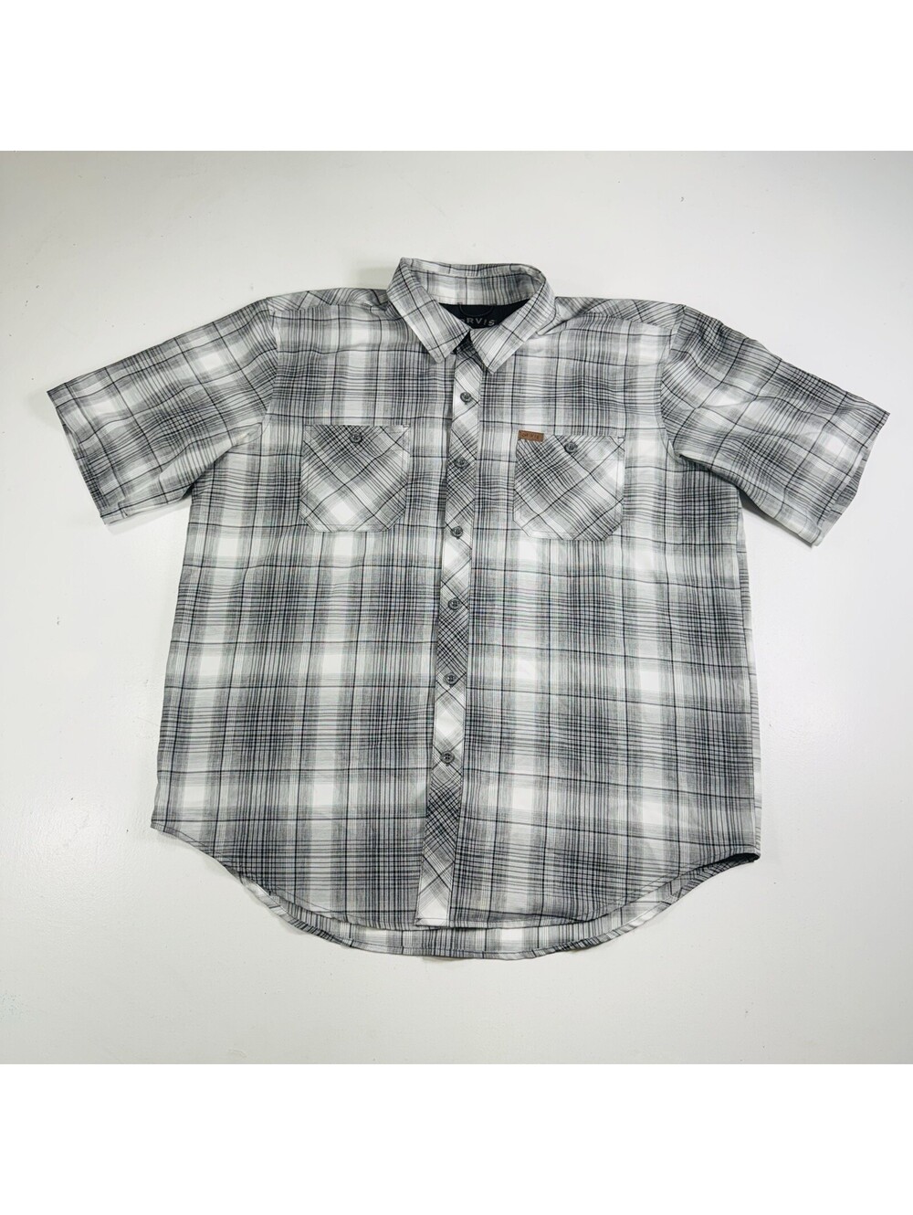 Orvis Button Down Shirt Short Sleeve Gray Plaid Vented Men’s Size XL